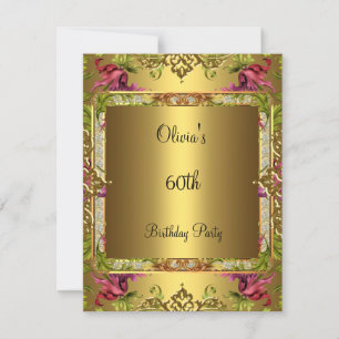 60th Birthday Party Ornate Vintage Floral Gold 3 Invitation