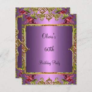 60th Birthday Party Ornate Vintage Lilac Floral Invitation