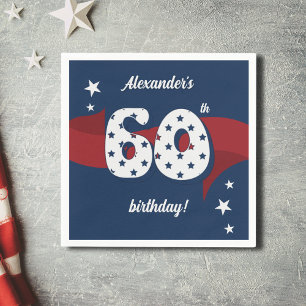 60th Birthday Party Patriotic Red White Blue Stars Napkin