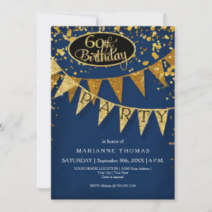 60th Birthday Party Pennant Banner Confetti Invitation