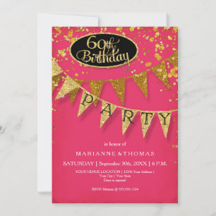 60th Birthday Party Pennant Banner Confetti Invitation