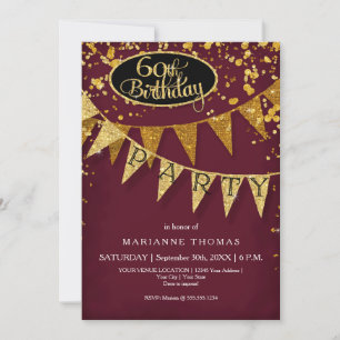 60th Birthday Party Pennant Banner Confetti Invitation