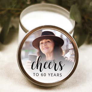 60th Birthday Party Photo Black Script Cheers Classic Round Sticker