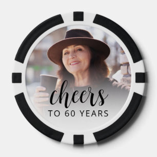 60th Birthday Party Photo Black Script Cheers Poker Chips