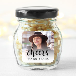60th Birthday Party Photo Black Script Cheers Square Sticker