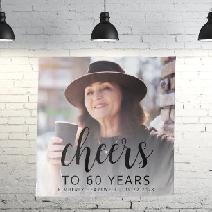 60th Birthday Party Photo Black Script Cheers Tapestry