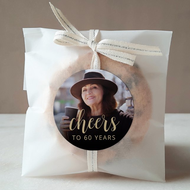 60th Birthday Party Photo Cheers Classic Round Sticker (Creator Uploaded)