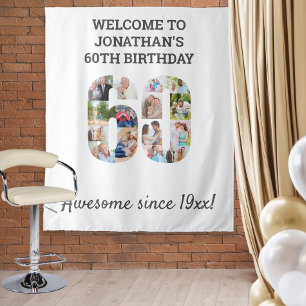 60th Birthday Party Photo Collage Backdrop Tapestry