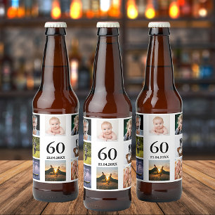 60th birthday party photo collage guy beer bottle label