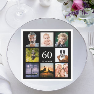 60th birthday party photo collage guys black napkin