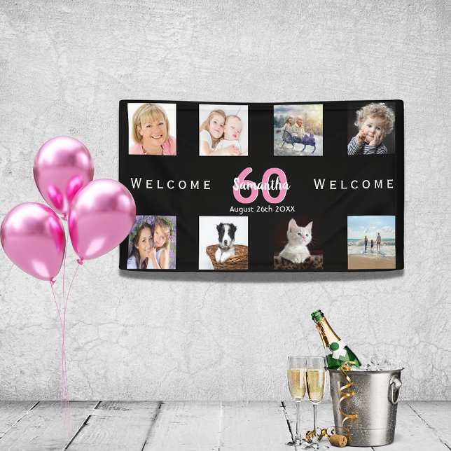 60th birthday party photo collage woman black banner (Creator Uploaded)