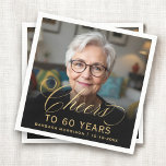 60th Birthday Party Photo Gold Script Cheers  Napkin<br><div class="desc">Make your milestone celebration unforgettable with these 60th Birthday Party Photo Gold Script Cheers Napkins. Featuring an elegant gold script design and a personalised photo, these stylish napkins add a sophisticated and festive touch to your 60th birthday party decor. Perfect for elevating your table setting with a personalised and luxurious...</div>