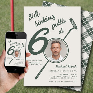 60th Birthday Party Photo Modern Golf Putter Green Invitation