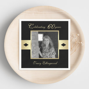 60th Birthday Party Photo on Black Napkin