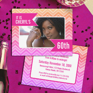 60th birthday party pink coral graphic photo invitation