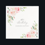60th Birthday Party Pink Floral Custom Cocktail Napkin<br><div class="desc">A beautiful and feminine custom cocktail napkin to celebrate a 60th birthday in elegant style. This floral design is bordered with a frame of charming pink peonies and greenery.</div>