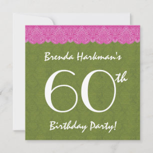 60th Birthday Party Pink Lace and Damask Invitation
