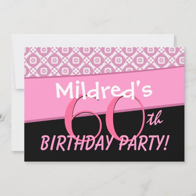 60th Birthday Party Pink Pattern Template (Front)