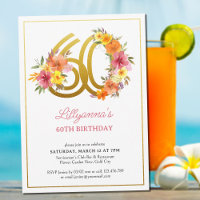 60th Birthday Party Pretty Floral Gold Number 60