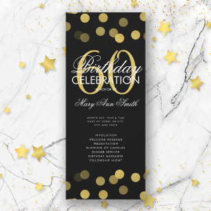 60th Birthday Party Program Gold Confetti w/ Menu