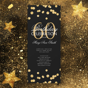 60th Birthday Party Program Gold Glitter w/ Menu