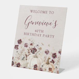 60th Birthday Party Pumpkin Wildflower Welcome  Pedestal Sign