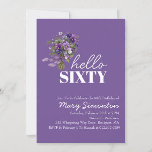 60th Birthday Party Purple Floral Bouquet Invitation