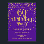 60th Birthday Party - Purple & Gold Invitation<br><div class="desc">60th Birthday Party Invitation.
Elegant design in royal purple and faux glitter gold. Features stylish script font and confetti. Message me if you need custom age.</div>
