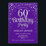 60th Birthday Party - Purple & Silver Invitation<br><div class="desc">60th Birthday Party Invitation.
Elegant design in royal purple and faux glitter silver. Features stylish script font and confetti. Message me if you need custom age.</div>