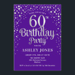 60th Birthday Party - Purple & Silver Invitation<br><div class="desc">60th Birthday Party Invitation.
Elegant design in royal purple and faux glitter silver. Features stylish script font and confetti. Message me if you need custom age.</div>