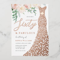60th Birthday Party Real Rose Gold Foil Invitation
