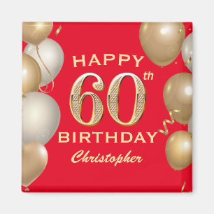 60th Birthday Party Red and Gold Balloons Magnet