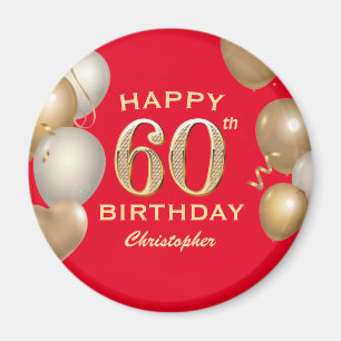 60th Birthday Party Red and Gold Balloons Magnet