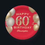 60th Birthday Party Red and Gold Balloons Paper Plate<br><div class="desc">60th Birthday Party Red and Gold Balloons and Confetti Paper Plates. For further customisation,  please click the "Customise it" button and use our design tool to modify this template.</div>