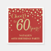 60th Birthday Party Red and Gold Diamond Napkins