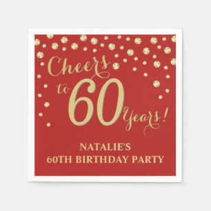 60th Birthday Party Red and Gold Diamond Napkins
