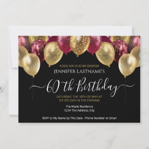 60th Birthday Party Red and Gold Invitation