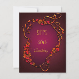 60th Birthday Party Red Brown Autumn Floral Invitation