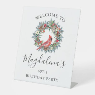 60th Birthday Party Red Cardinal Welcome Pedestal Sign