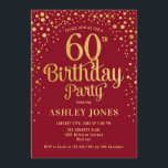 60th Birthday Party - Red & Gold Invitation<br><div class="desc">60th Birthday Party Invitation.
Elegant design in red and faux glitter gold. Features stylish script font and confetti. Message me if you need custom age.</div>