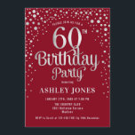 60th Birthday Party - Red & Silver Invitation<br><div class="desc">60th Birthday Party Invitation.
Elegant design in dark red and faux glitter silver. Features stylish script font and confetti. Message me if you need custom age.</div>