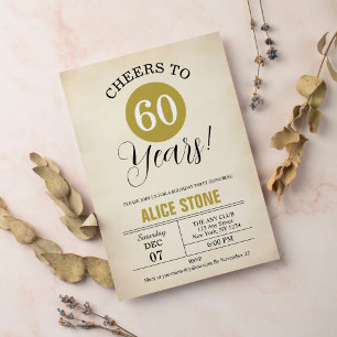 60th Birthday Party Retro Gold Black White  Invitation