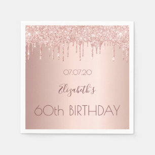 60th birthday party rose gold glitter 60 years napkin
