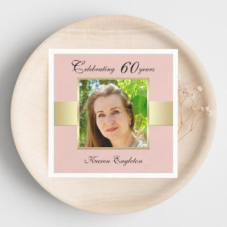 60th Birthday Party Rose Gold Photo Napkins