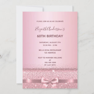 60th birthday party rose gold sparkle invitation