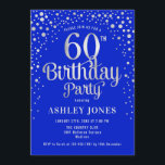 60th Birthday Party - Royal Blue & Silver Invitation<br><div class="desc">60th Birthday Party Invitation.
Elegant design in royal blue and faux glitter silver. Features stylish script font and confetti. Message me if you need custom age.</div>