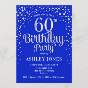 60th Birthday Party - Royal Blue & Silver Invitation