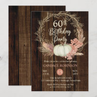 60th Birthday Party - Rustic Pumpkin Pampas Wreath