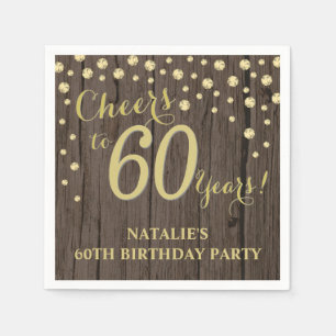 60th Birthday Party Rustic Wood and Gold Diamond N Napkin