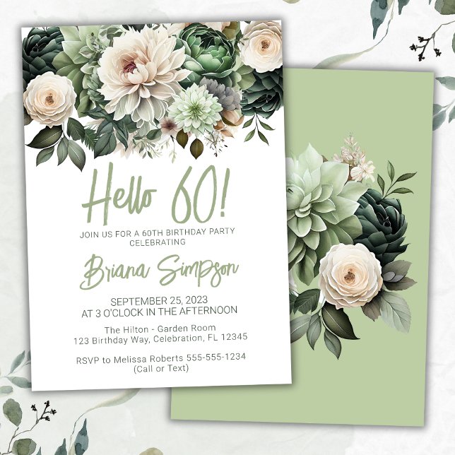 60th Birthday Party Sage Green Floral Invitation (Creator Uploaded)